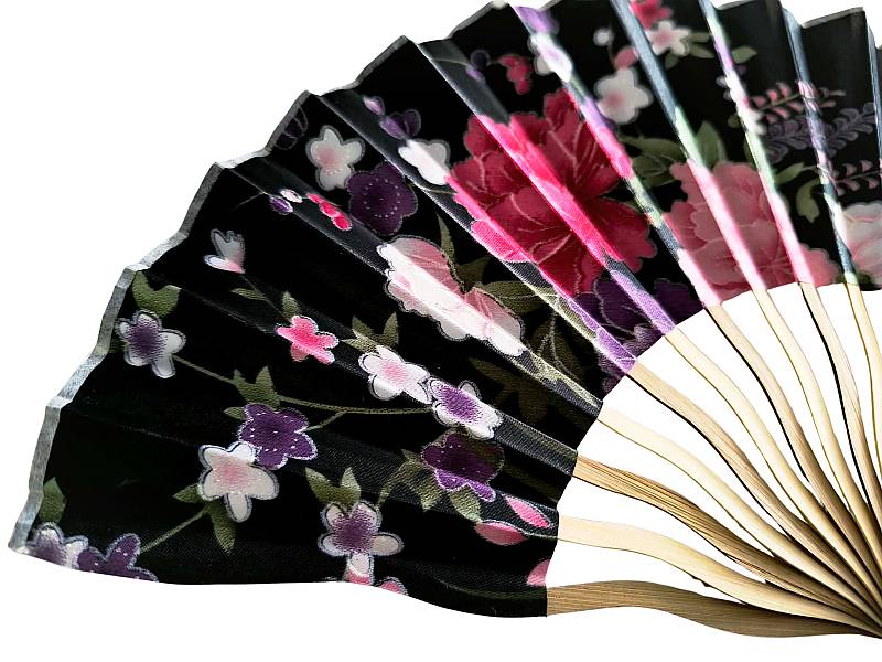 Skládací vějíř Wave Flowers černý